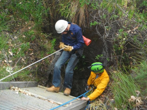 Abseil into a solution pipe
