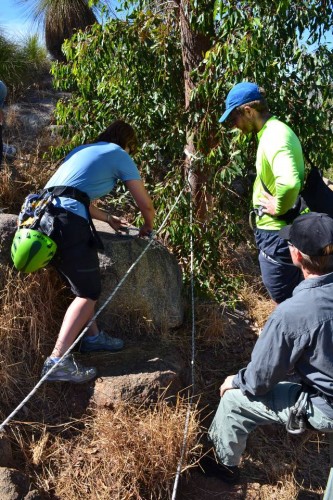 Sarah ties an anchor point